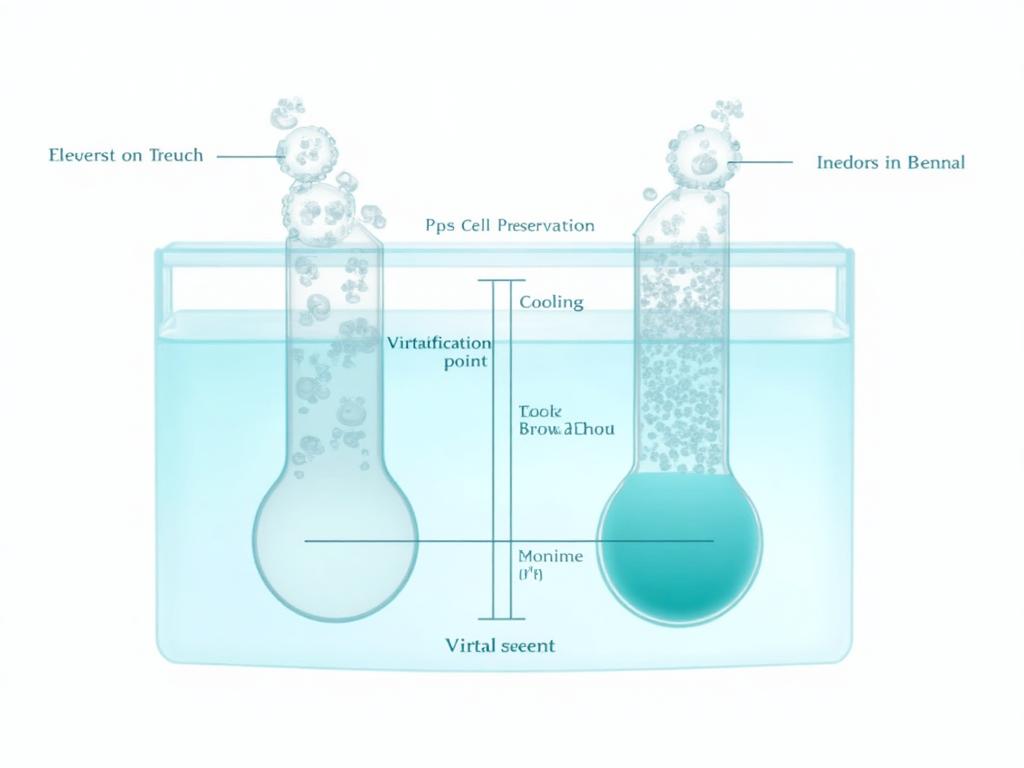 Diagrama ilustrativo do processo de vitrificação na criopreservação celular